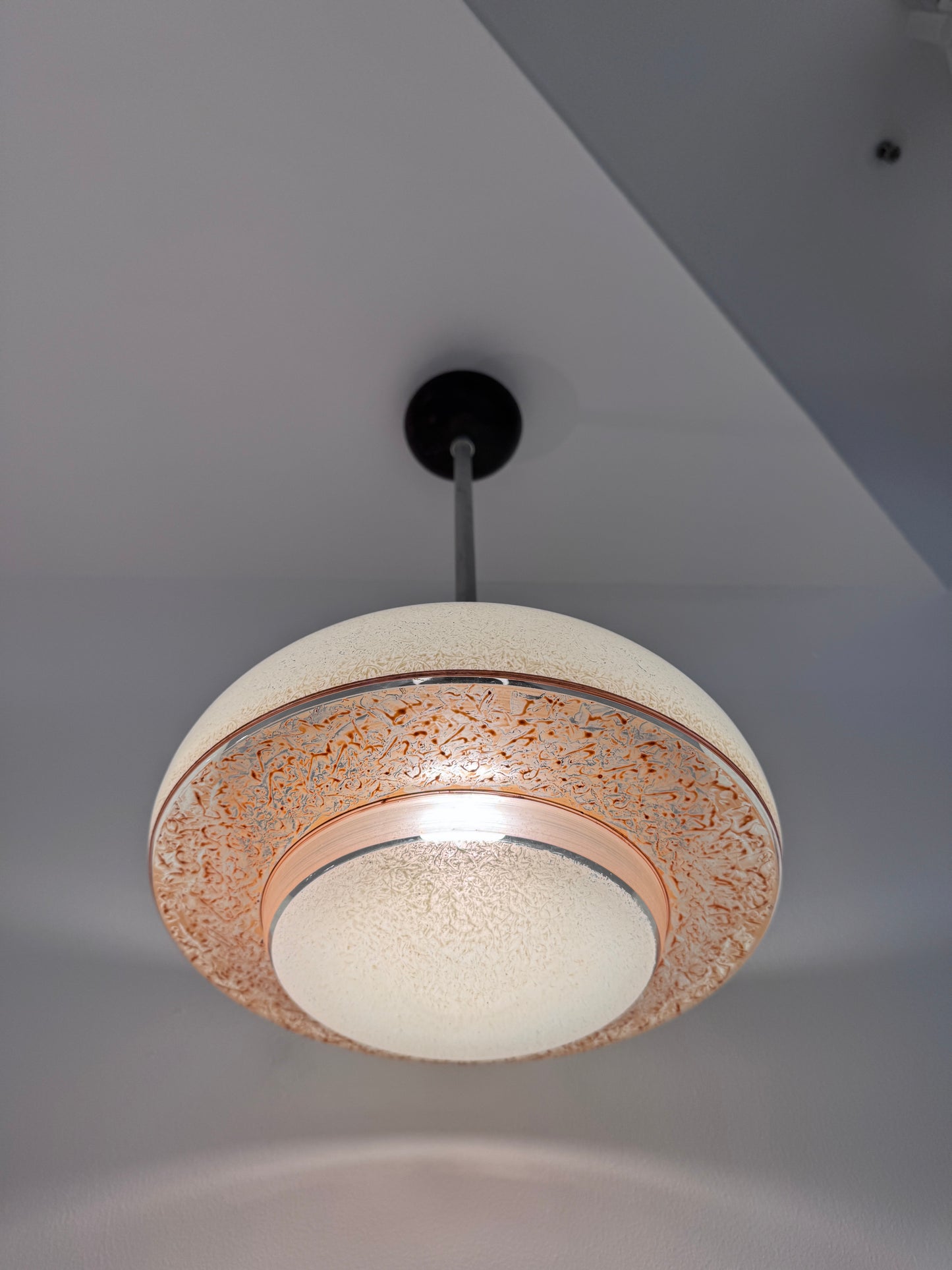 Vintage Pendelleuchte Strukturglas 1960er–1970er Jahre