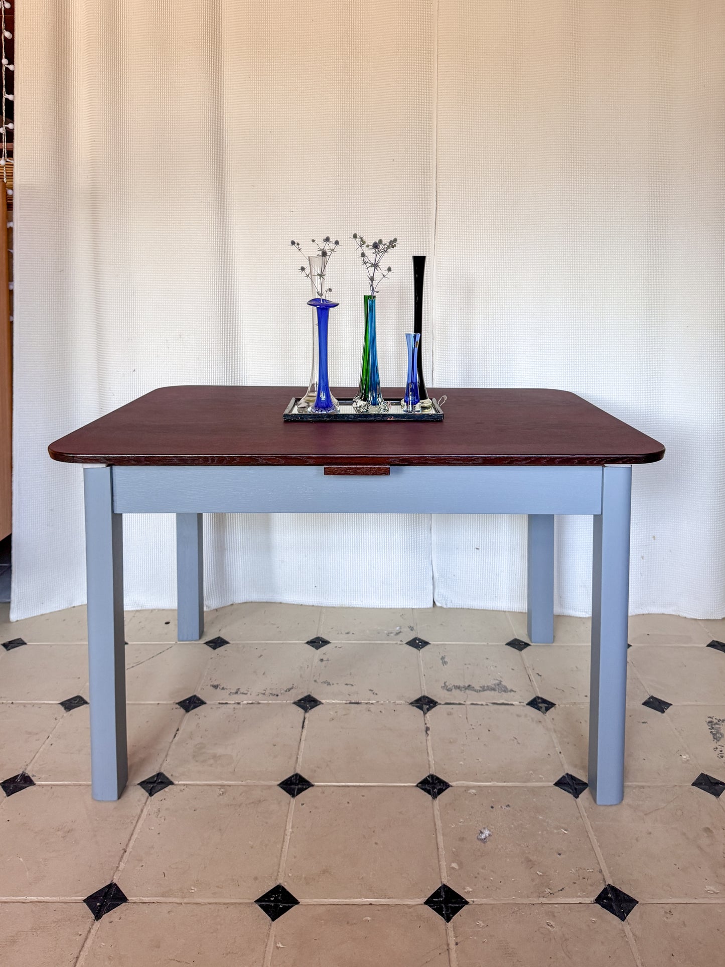 Großer Esstisch „Ostsee“ ausziehbar blau braun Holz massiv 240 cm
