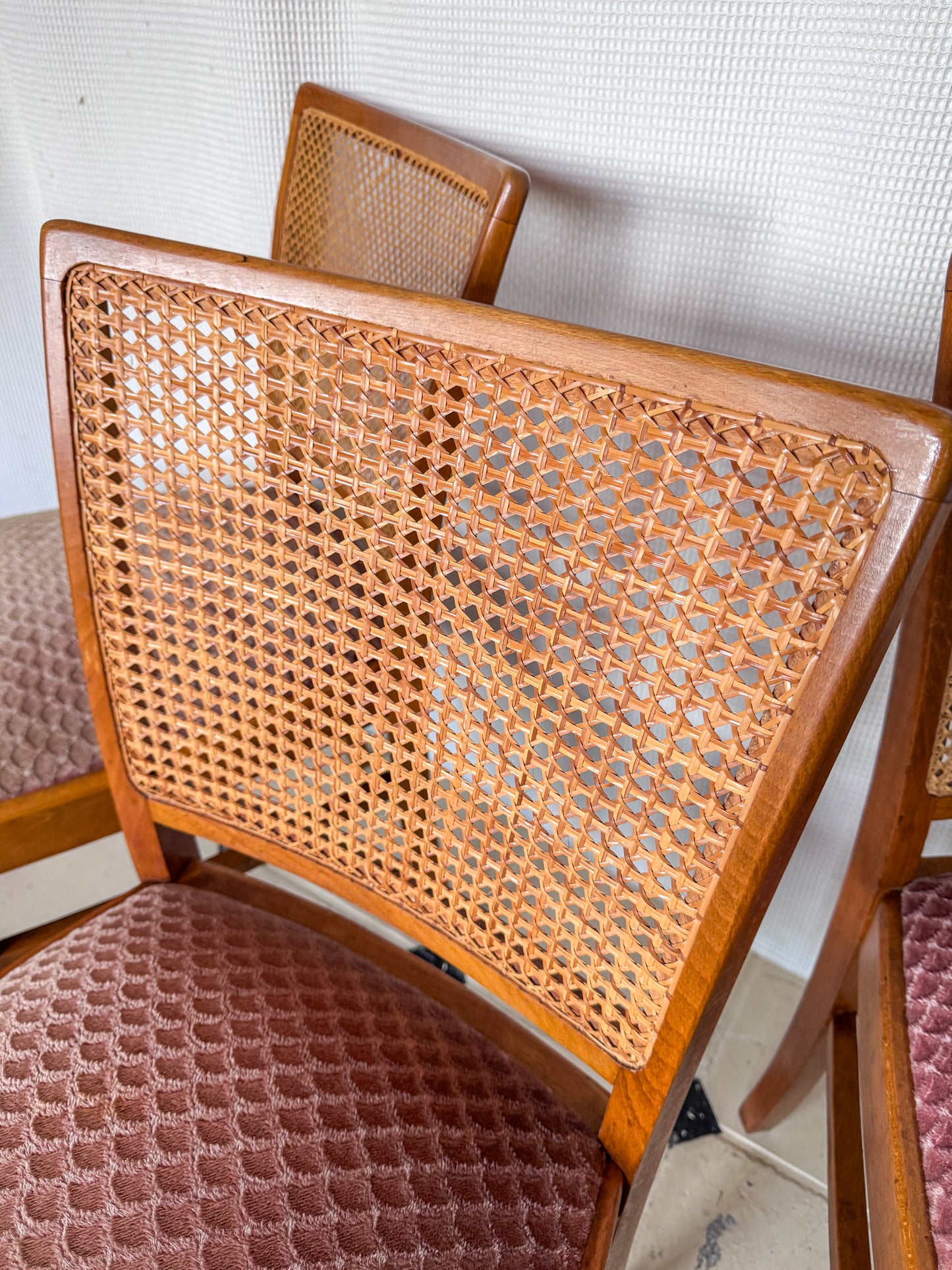 Set 3 Stühle Wiener Geflecht Holz massiv Kirsche 50er
