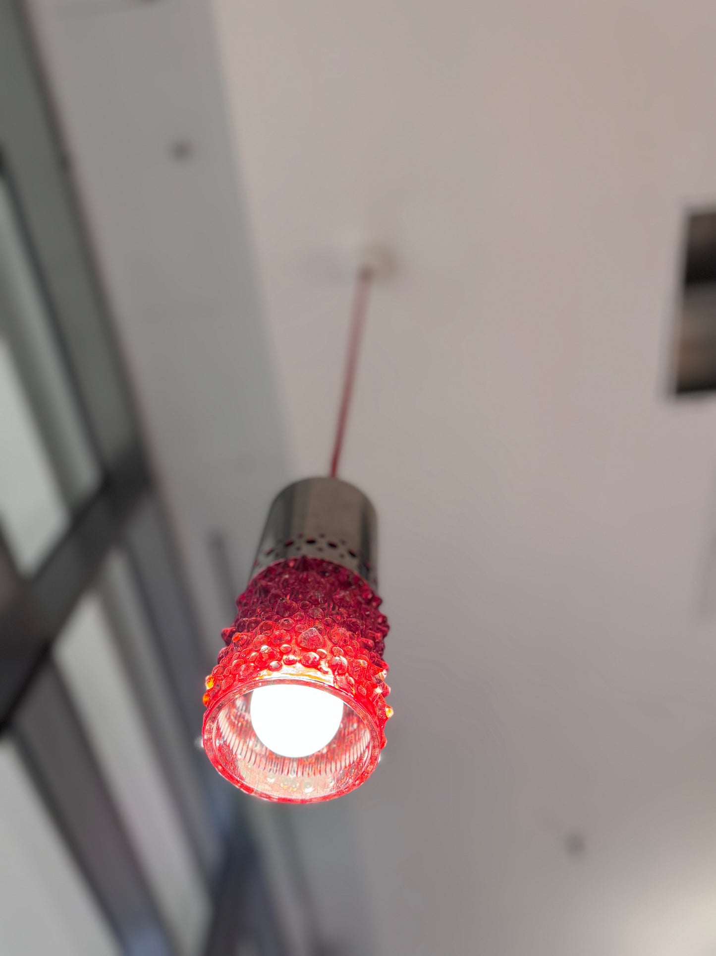Vintage Bubble Glas Pendelleuchte Rot 70er Jahre
