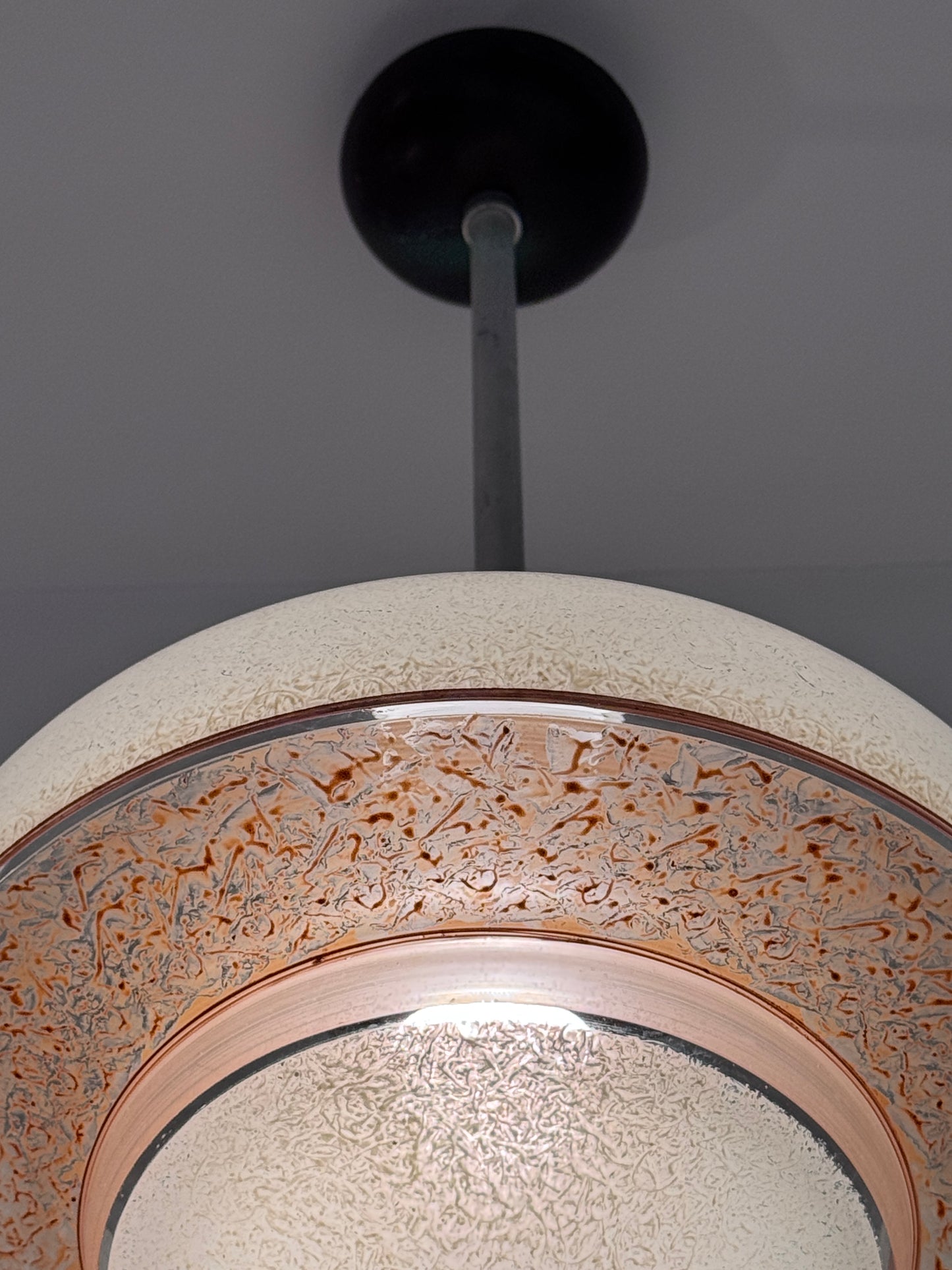 Vintage Pendelleuchte Strukturglas 1960er–1970er Jahre