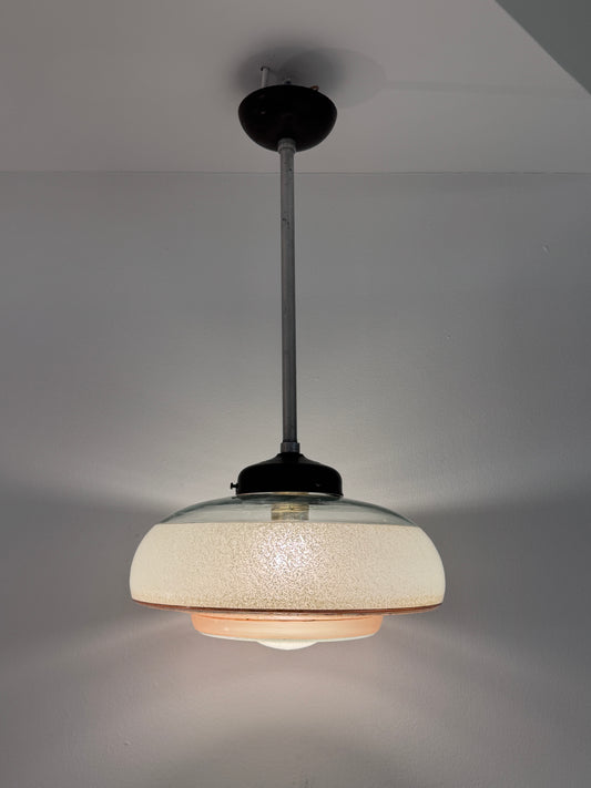 Vintage Pendelleuchte Strukturglas 1960er–1970er Jahre
