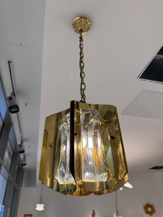 Vintage Pendelleuchte aus Messing und Glas, 1960er Jahre