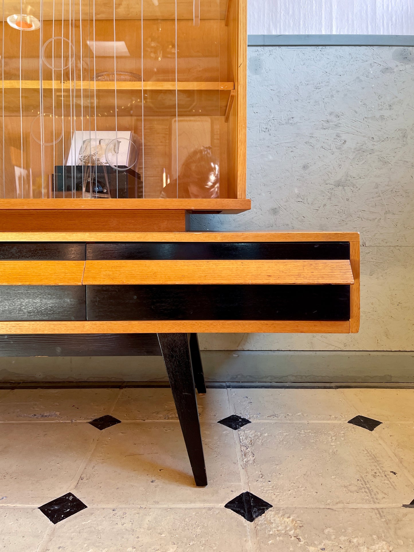 Mid Century Sideboard Vitrine, ca. 1960 – 235 cm