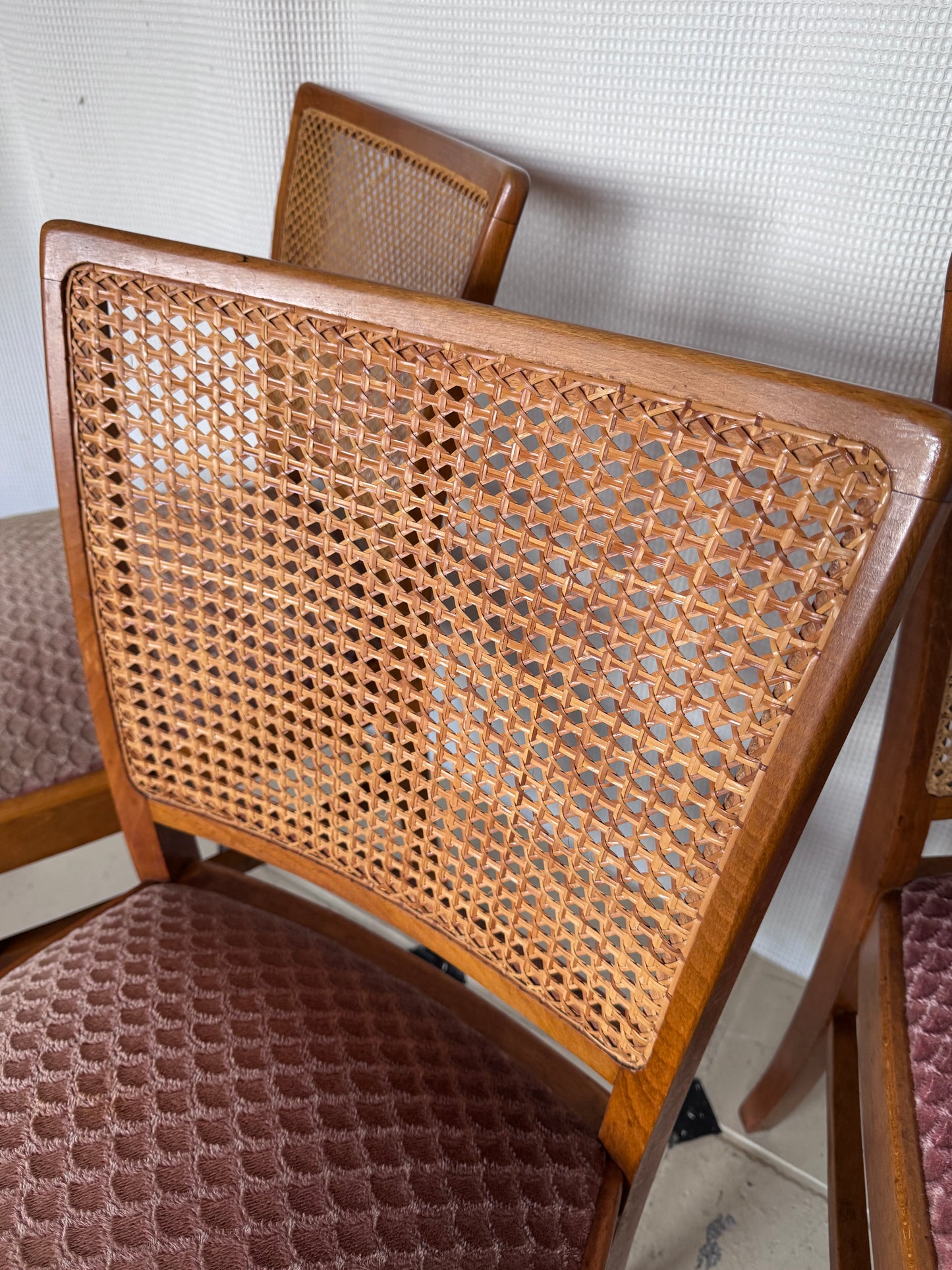 Set 3 Stühle Wiener Geflecht Holz massiv Kirsche 50er