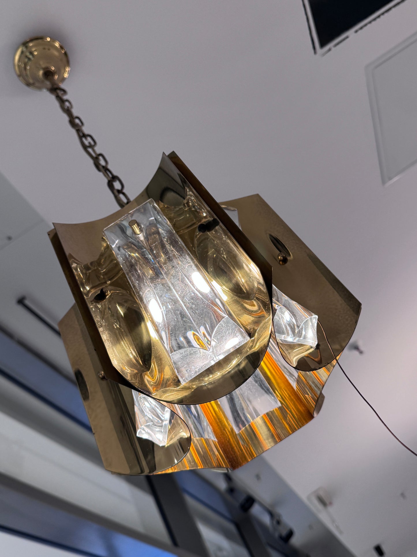 Vintage Pendelleuchte aus Messing und Glas, 1960er Jahre