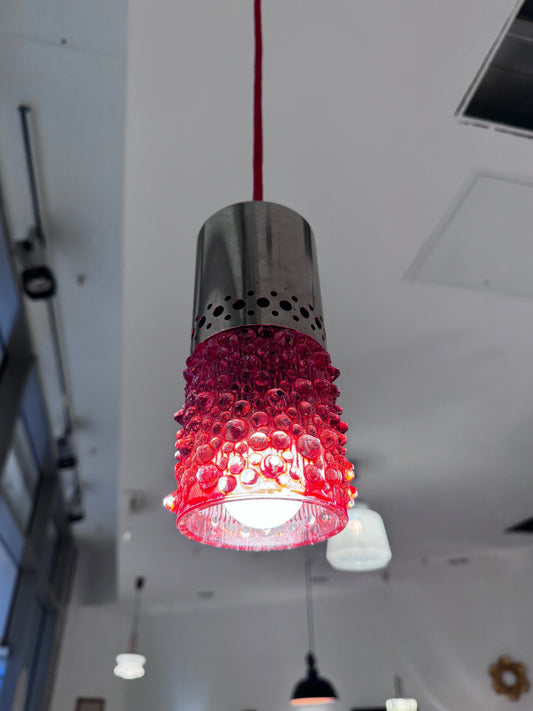 Vintage Bubble Glas Pendelleuchte Rot 70er Jahre