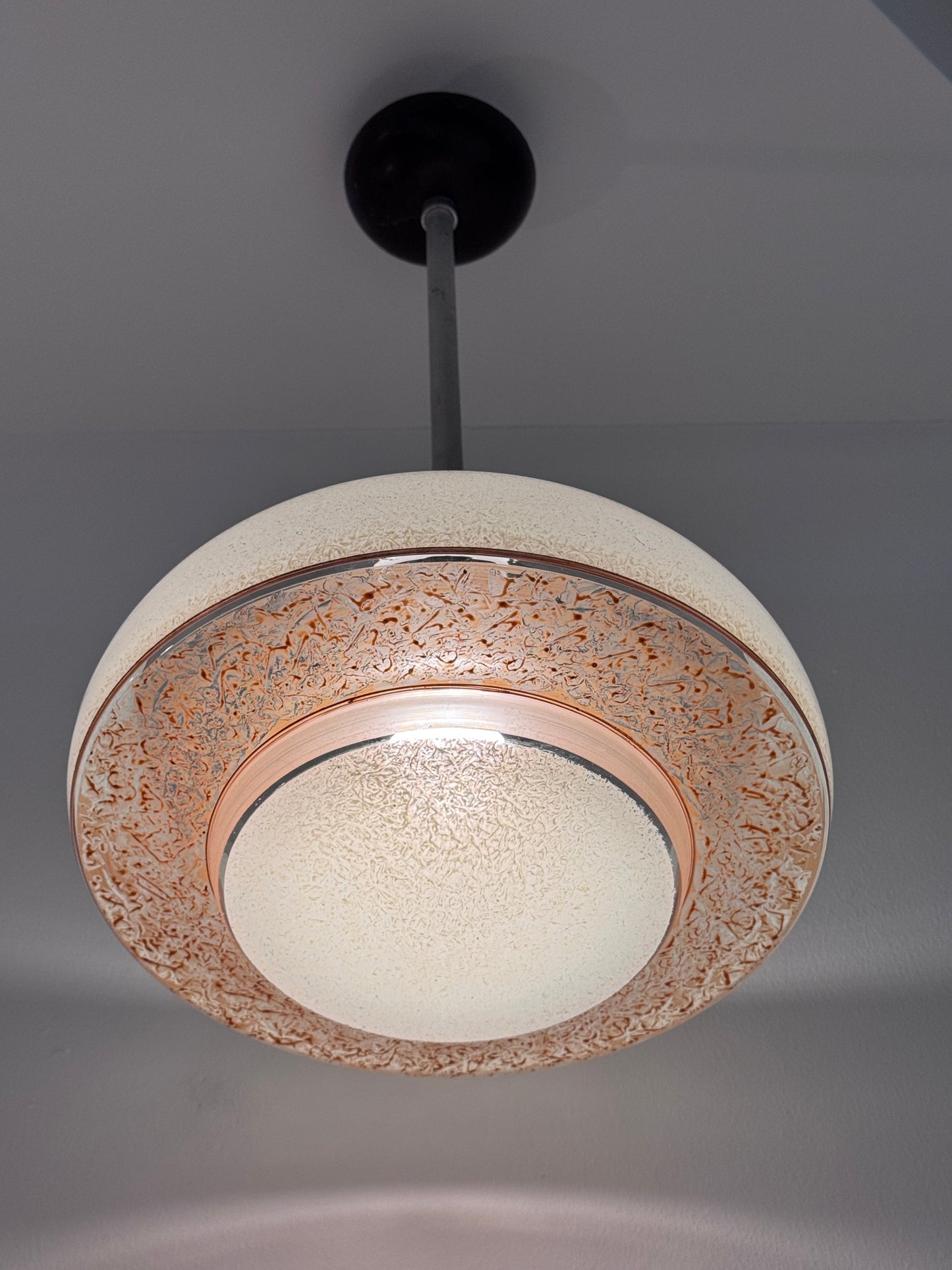 Vintage Pendelleuchte Strukturglas 1960er–1970er Jahre